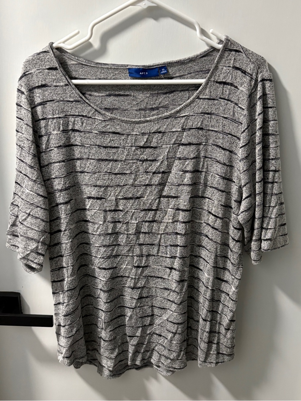 Apt. 9 Heather Gray & Black Striped Scoop Neck Tee